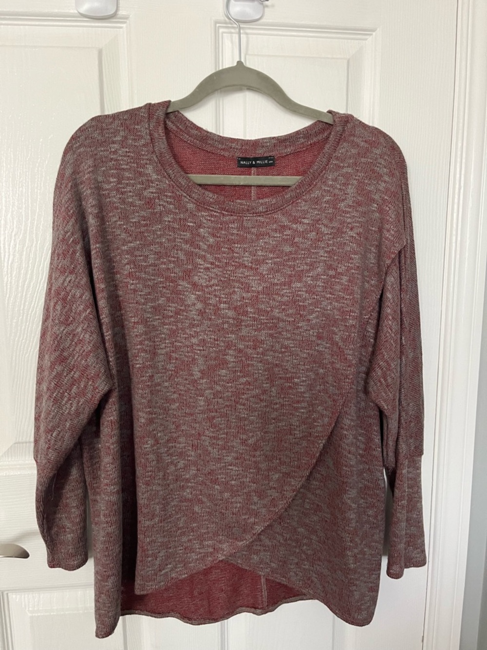 Nally & Millie Heathered Mauve Crossover Hem Pullover - one size